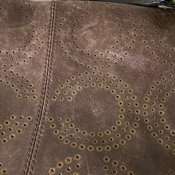 Coach Brown Leather Gold Distressed Hobo Bag Purse McBling Boho Y2k 2000s - Picture 7 of 15